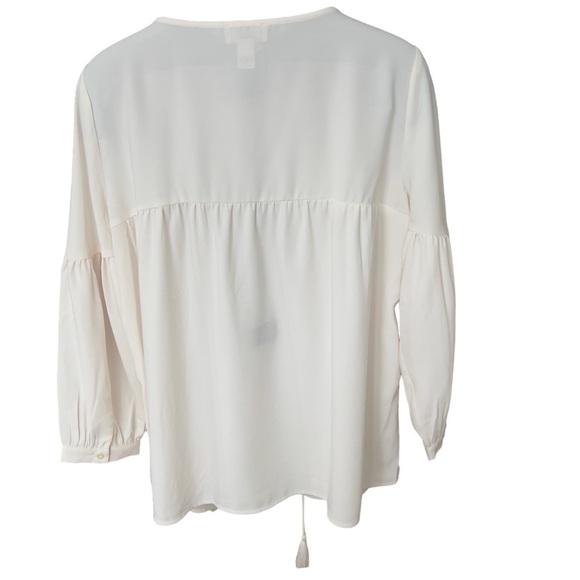 Loft Ivory Oversized Lace Crochet Cutout Balloon Sleeve Peasant Top Blouse Sz M - Picture 2 of 12